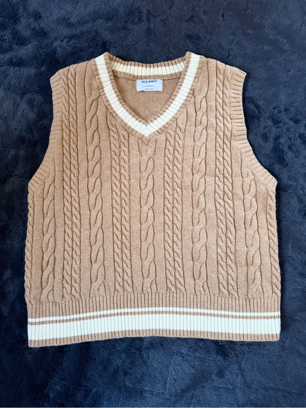 Old Navy Camel and Cream Cable Knit V-Neck Sweater Vest